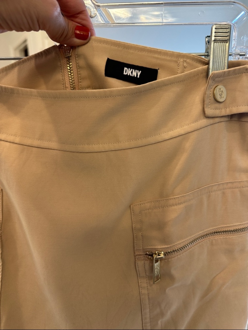 DKNY Tan Utility Pencil Skirt with Zip Pocket